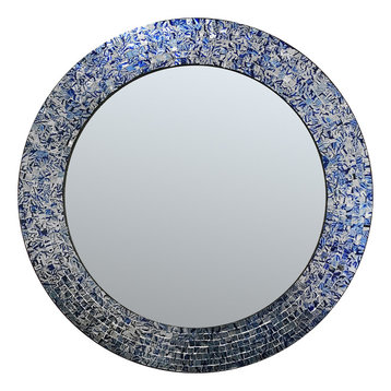 24" Mosaic Wall Mirror Glass Framed,24" Mosaic Tiles Wall Mirror:, Silver/Sapphi