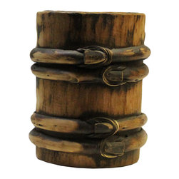 Chinese Vintage Wood Bamboo Bend Short Bucket cs4835E - Baskets
