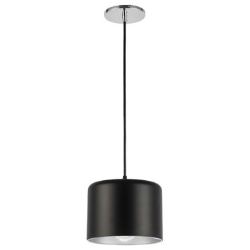 1 Light Incandescent Pendant, Polished Chrome with Matte Black & Silver Shade