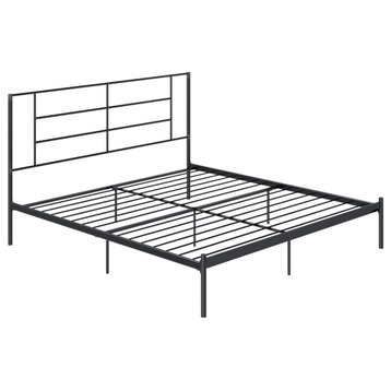 Modern Platform Bed, Metal Construction With Simple Silhouette, Black, King