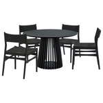 Armen Living - Pasadena Erie 5-Piece Round Dining Set, Black Oak Finish Paper Cord Chairs - Transform your indoor dining space with the Pasadena Erie 5 Piece Dining Set from Armen Living. This contemporary dining set features: 1 round Pasadena table with a solid wood base and concrete bottom for added stability, and 4 Erie chairs constructed with solid wood frames and woven paper cord. The Danish and mid-century modern influences shine through in the sleek design that combines functionality with artistic flair. As versatile furniture pieces, these dining chairs transcend their traditional role, doubling as smart accent chairs or chic additions to your vanity. The ergonomic design ensures comfort during meals, providing both flexible support and style, while the open back and paper cord create a chair with unparalleled breathability. The 47-inch Round Pasadena Table is a chic and versatile addition that effortlessly blends style and functionality in your indoor living spaces. Crafted with meticulous attention to detail, the round shape of the table adds a touch of modern elegance to any space. This cohesion serves to enhance the clean, simple aesthetic of this set, which is sure to create a focal point in any room. Perfect for intimate dinners or casual family meals, this five-piece set is designed for those who appreciate a blend of form and function. Elevate your dining experience with the Pasadena Erie dining table set. This dining set is available in multiple color variations including: a black oak finish with black chairs, a natural oak finish with natural oak chairs, a natural oak finish with black chairs, and a walnut table top with black finish and black chairs.