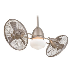 One Light Brushed Nickel And Chrome Ceiling Fan Midcentury