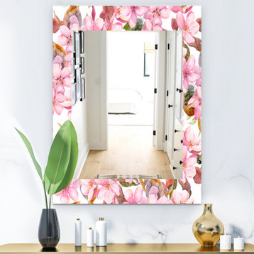 Designart Pink Blossom 53 Traditional Frameless Vanity Mirror, 24x32
