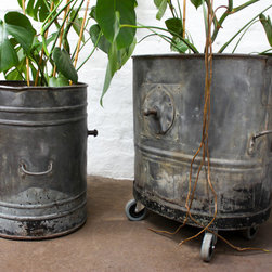 Khes Pair of Reclaimed Vintage Steel Industrial Chic Wheelbarrow Planters - Indoor Pots & Planters