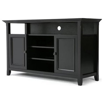 Traditional TV Stand, Crown Molded Top & Doors With Antique Pewter Knobs, Black