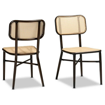 2 Pack Indoor Outdoor Dining Chair, Black Metal Frame With Synthetic Rattan Seat