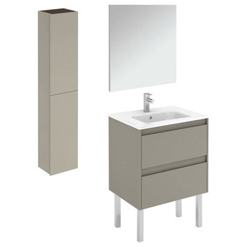 Ambra 60F Pack 2 Freestanding Bathroom Vanity w/ Mirror & Column in Matte Sand