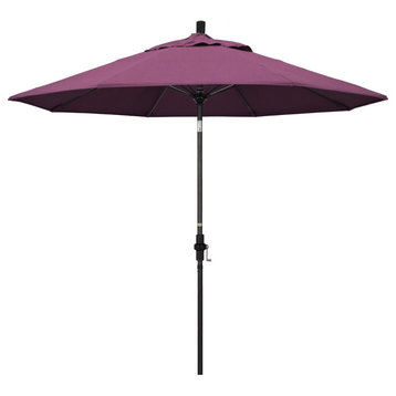 9' Matted Black Collar Tilt Lift Fiberglass Rib Aluminum Umbrella, Sunbrella, Iris