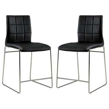 Set of 2 Leatherette Upholstered Counter Hight Chair, Black