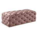 Meridian Furniture - Casey Velvet Upholstered Ottoman/Bench, Pink - Prop your feet up and get comfy with the Casey pink velvet ottoman. This elegant ottoman features a glamorous design with deep tufting from top to bottom, giving it a sophisticated, upscale look. The padding beneath its velvet upholstery is plump and thick, so your feet and lower legs sink into it in lavish comfort. Buy it on its own, or pair it with other items in the collection for a coordinated vibe in your space.