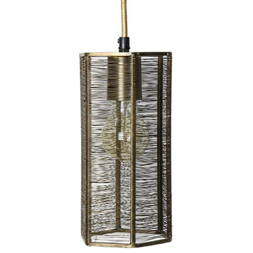 Vintage Style Industrial Gold Metal Pendant Light | Wire Hanging Shade Brass