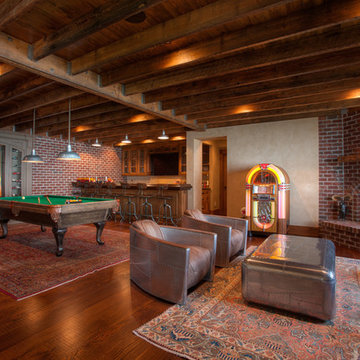 Reclaimed Douglas Fir Flooring in an Espresso Stain Game Room