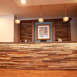 Reclaimed Timber Tile Paneling in a Modern Reception Area - Wall Panels
