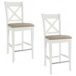 Bentley Designs - Hampstead 2-Tone Painted Ivory Leather Bar Stools, Set of 2 - Hampstead Two Tone Painted Ivory Leather Bar Stool Pair offers elegance and practicality for any home. Soft-grey paint finish contrasts beautifully with warm American Oak veneer tops, guaranteed to make a beautiful addition to any home.
