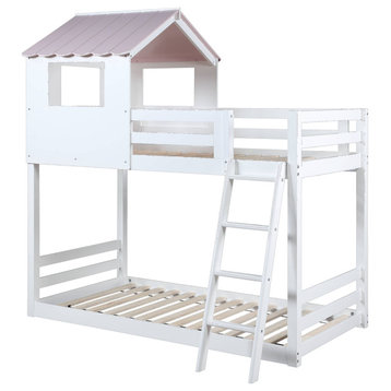 ACME Solenne T T Bunk Bed in White & Pink Finish