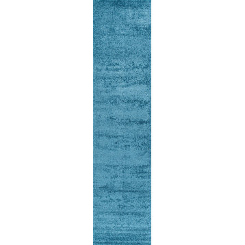 Haze Solid Low-Pile Runner Rug, Turquoise, 2'x8'