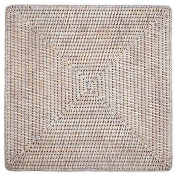 Square White Rattan Placemat 15", Set of 4