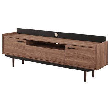 Modern Designer Lounge Media TV Stand Table, Wood, Natural Walnut Black