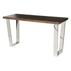 Nuevo Versaille Polished Stainless Steel And Oak Console Table - Console Tables