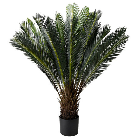 Serene Spaces Living Artificial Sago Palm Tree in Plastic Black Pot, 44" Tall