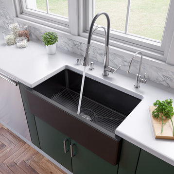 Black Gloss 33" x 18" Reversible Fluted/Smooth Fireclay Farm Sink