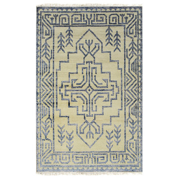 EORC Blue Hand Knotted Wool/Silk Sik Knotted Rug 6' x 9'