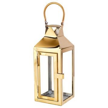 Square Stainless Steel Lantern, in 3 Sizes & 2 Colors, Gold, Small
