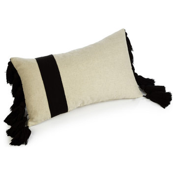 Positano 12"x20" Embroidered Throw Pillow with Tassels, Black