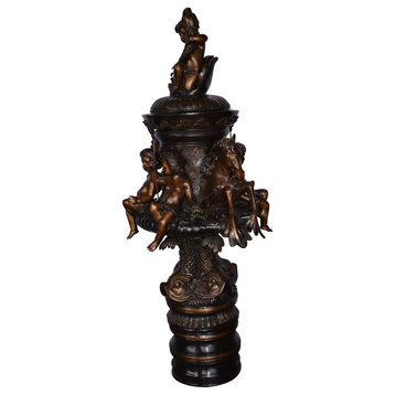 Impressive Large Cupid Fountain Made of Bronze Statue Size: 32" x 28" x 61"H