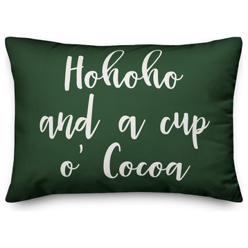 Hohoho And  A Cup O' Cocoa, Dark Green 14x20 Lumbar Pillow