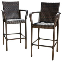 GDF Studio Stewart Outdoor Brown Wicker Bar Stool, Set of 2