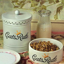 Cats Rule Bowl & Treat Container - Pet Bowls And Feeding