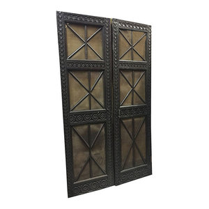 Mogulinterior.com - Consigned Antique Indian Screen Doors Floral Hand-Carved Panel - Interior Doors