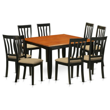 East West Furniture Parfait 9-piece Dining Set with Cushion Seat in Black/Cherry