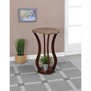 Round Marble Top Accent Table, Brown