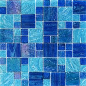 Aquatic Ocean Blue French Pattern Glass Tile Sample Contemporary Mosaic Tile By Tile Bar
