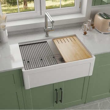 Modern Farmhouse Kitchen – 33" Fireclay Workstation Sink