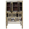 Chinese Distressed Light Green Lacquer Storage Open Panel Doors Cabinet