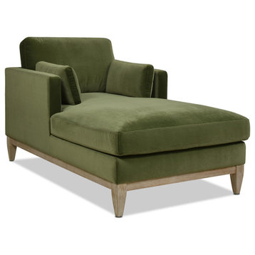 Knox 65" Modern Farmhouse Chaise Lounge Chair, Olive Green Performance Velvet