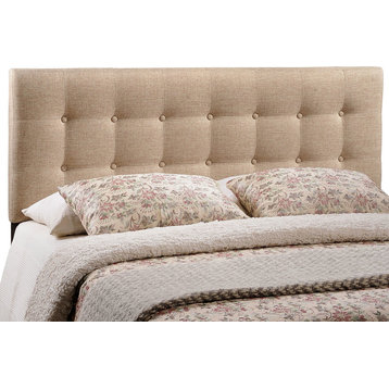 Emily Queen Tufted Upholstered Fabric Headboard, Beige