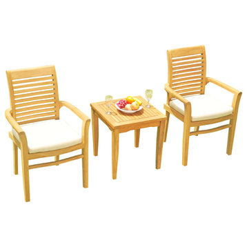 3-Piece Outdoor Teak Dining Set, 20.75" Square Table, 2 Stacking Chairs