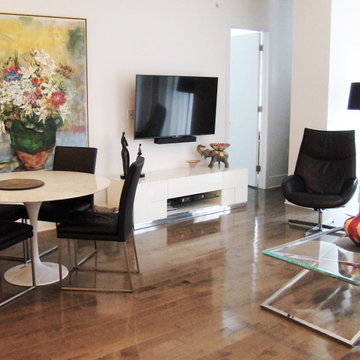 Open concept living and dining room in Old Montreal