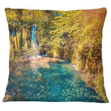 Plitvice Lakes National Park Landscape Printed Throw Pillow, 16"x16"