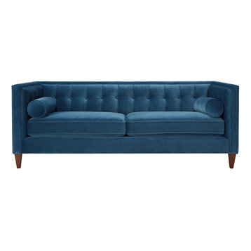 Jack 84" Modern Tuxedo Tufted Sofa, Satin Teal Velvet