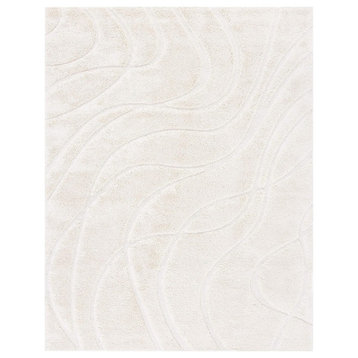 Contemporary Area Rug, Abstract Wave Patterned Polypropylene, Cream/Cream