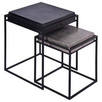 Metal, Set of 2 14X19"/18X23" Nested Square Side Tables