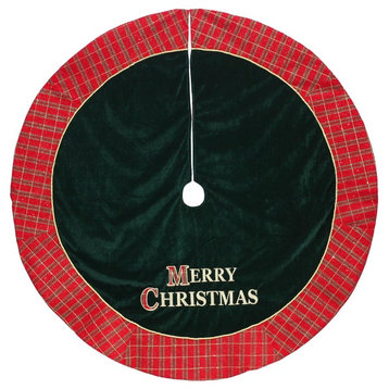 48" Red and Green "MERRY CHRISTMAS" Glitter Plaid Tree Skirt