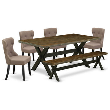 East West Furniture X-Style 6-piece Wood Dining Set in Black/Coffee/Jacobean