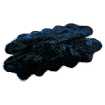 Black Shaggy Sheepskin Faux Fur Rug With Ultra Suede Lining, 5'x8'