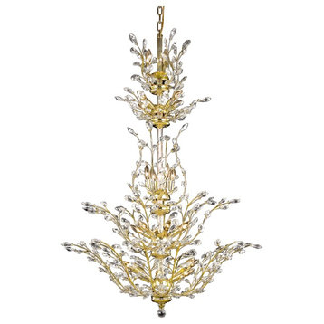 Orchid 25-Light Gold Chandelier, Crystal: Royal Cut